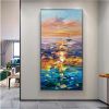 Handmade Landscape Lake Sky Oil Painting On Canvas Abstract Gold Art Wall Picture Modern Home Decoration For Living Room