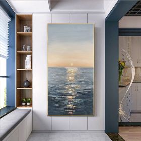 Handmade Canvas Oil Painting Interior Decoration Sea Sunset Modern Art Mural Living Room Bedroom Office Hotel Poster (size: 90x120cm)