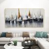 Handmade Hand Painted Wall Art On Canvas Abstract Horizontal Abstract Ocean Sailboat Landscape Modern Home Living Room hallway bedroom luxurious decor