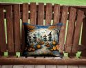 Calacas Skeletons Spooky Halloween Throw Pillow Machine Washable, Indoor Outdoor Decorative Pillow for Couch, Bed or Patio, 14Hx14W